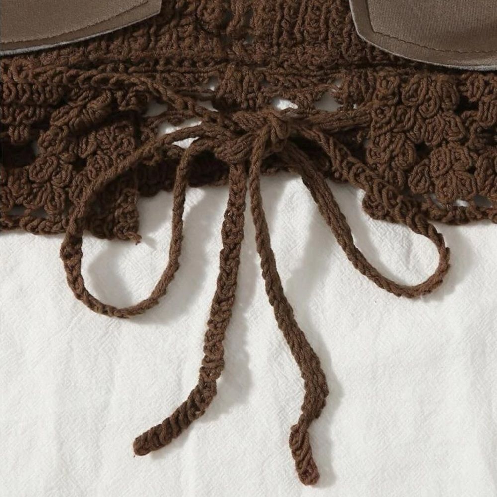 Brown knit halter top with laced back - Picture 4 of 5